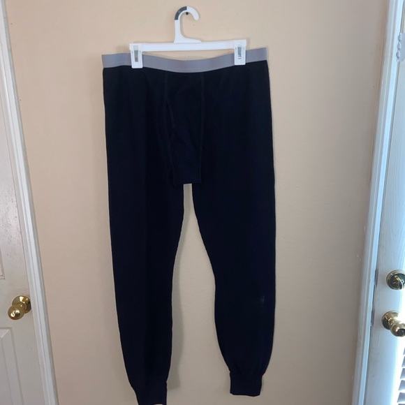 Men’s black long john chaps pajamas dad pants winter comfy bottoms casual sweats - Picture 10 of 12